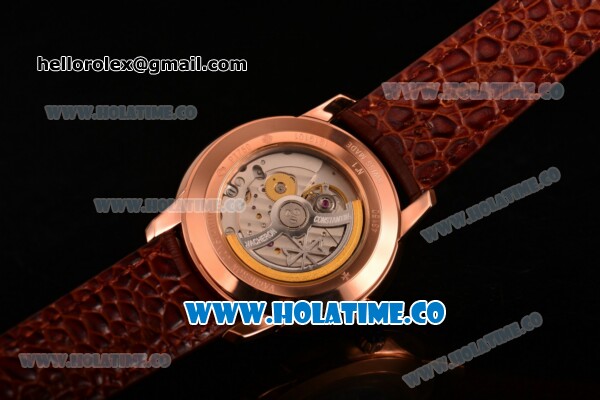Vacheron Constantin Patrimony Miyota 9015 Automatic Rose Gold Case with White Dial Brown Leather Strap and Stick Markers - Click Image to Close